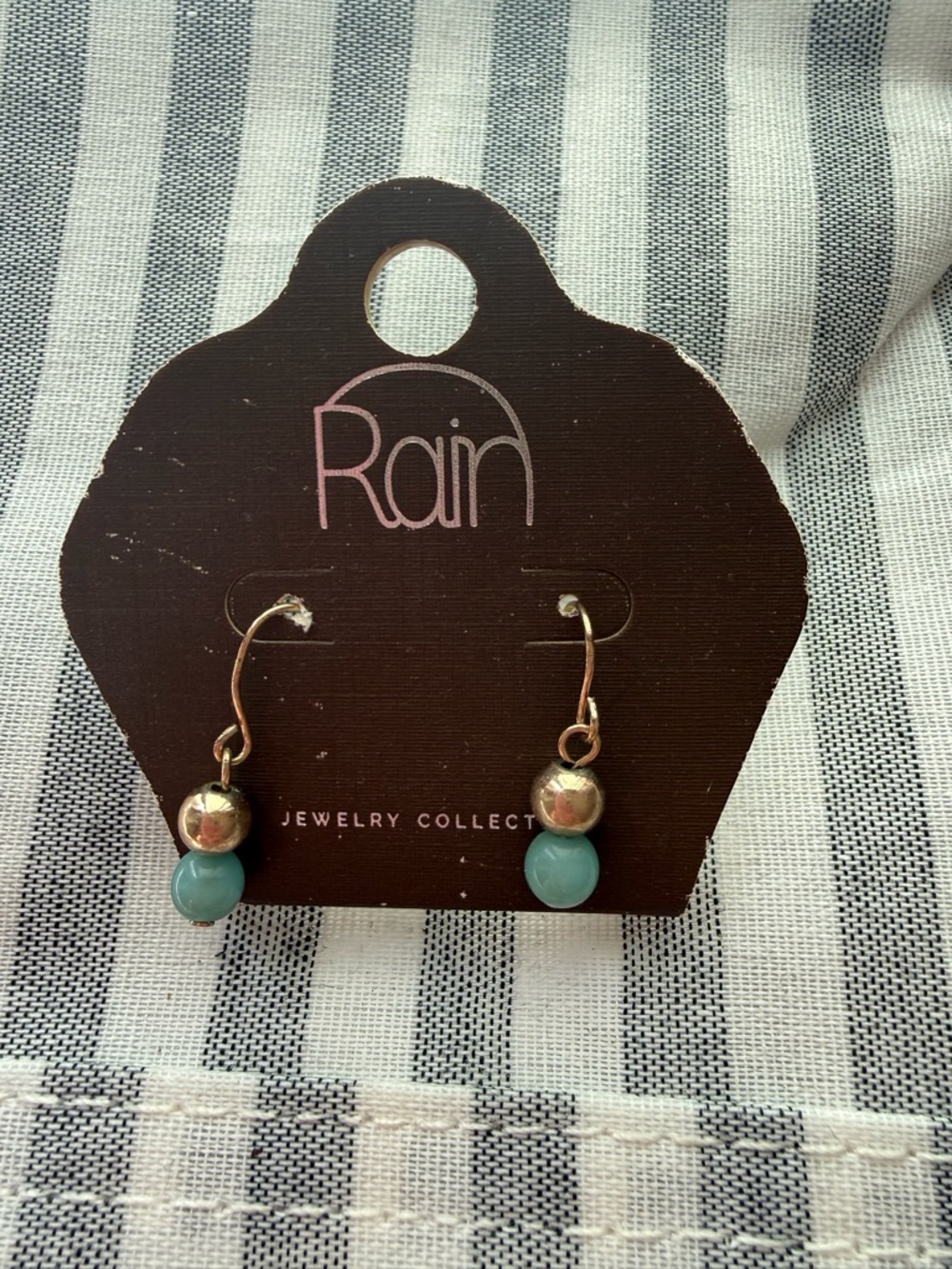 Rain Teal Bead Drop Earrings in Gold-Tone